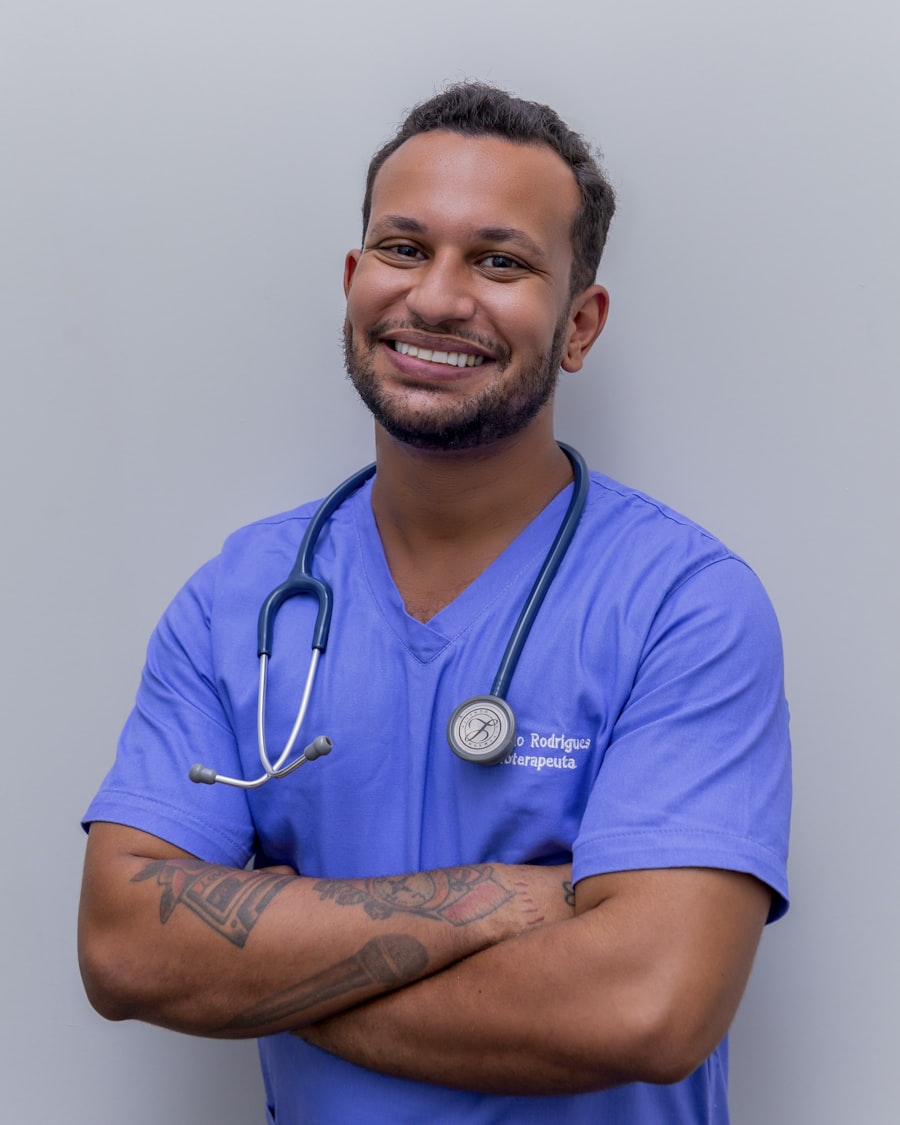 Doctor smiling in clinic hallway